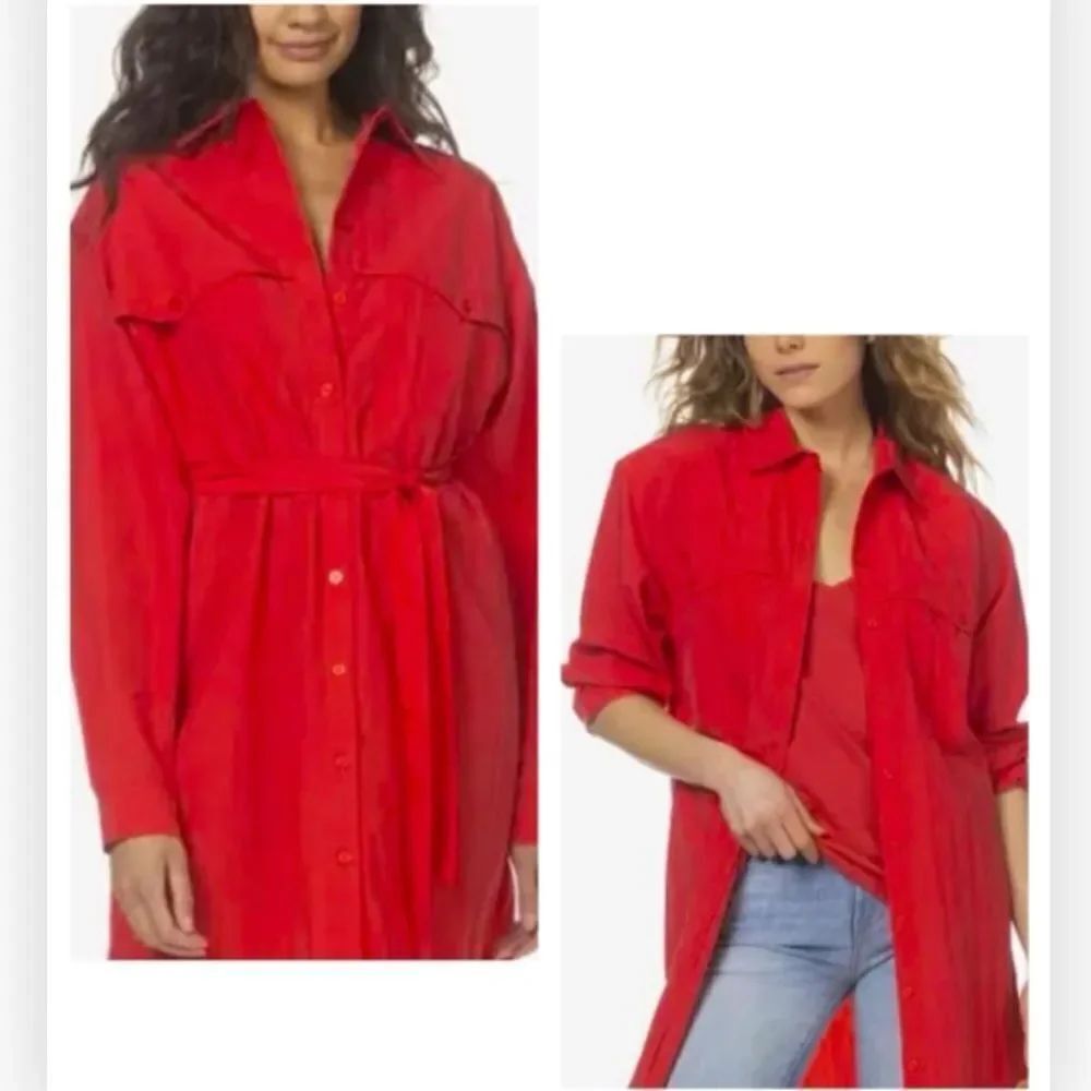 BA&SH red shirt dress with shirt tail hem NWT $275